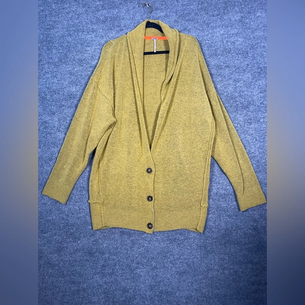 Free People Women’s Medium Mustard Eucalyptus Cardigan Oversized Boho Big Button